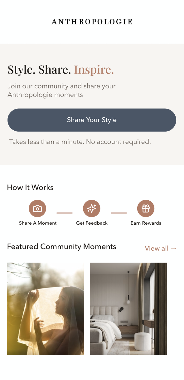 Anthropologie UGC flow — Community Home
