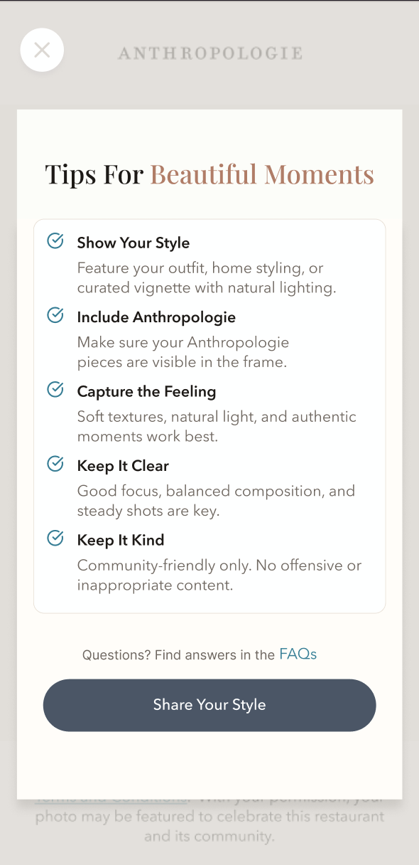 Anthropologie UGC flow — Content Tips
