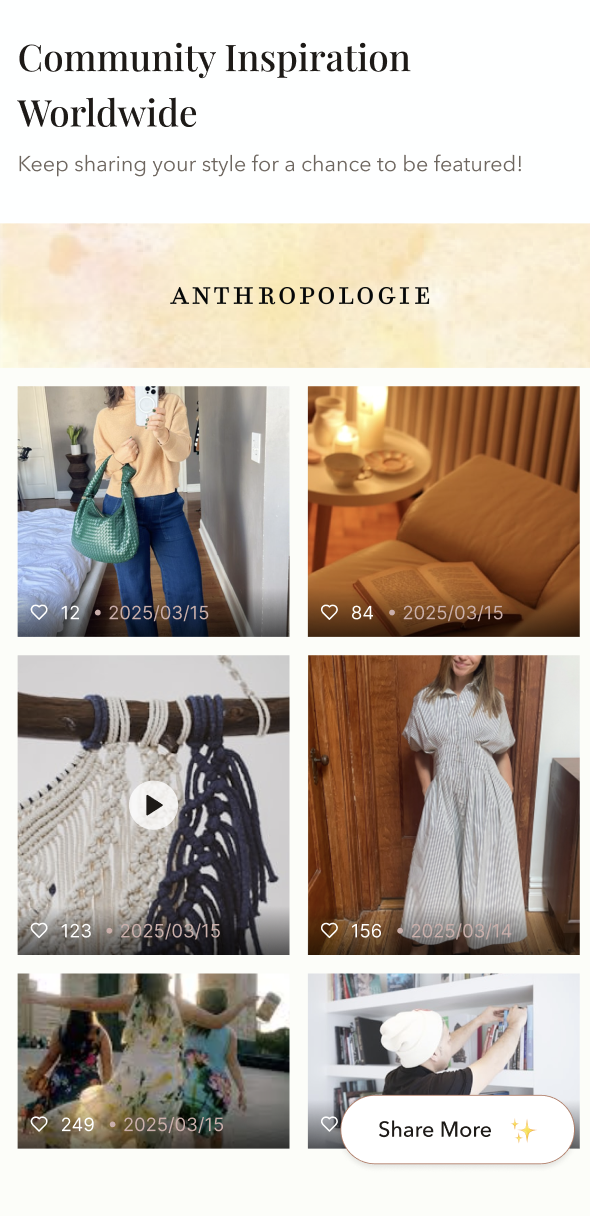 Anthropologie UGC flow — Community Wall